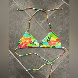 Multicoloured Hawaiian Print Bikini Top
